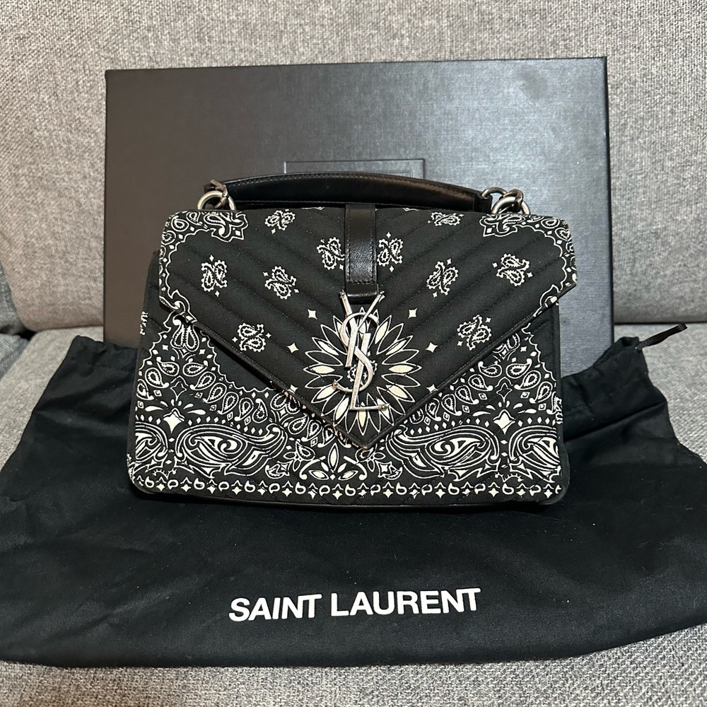Yves Saint Laurent Black and White Bandana Print Crossbody Bag